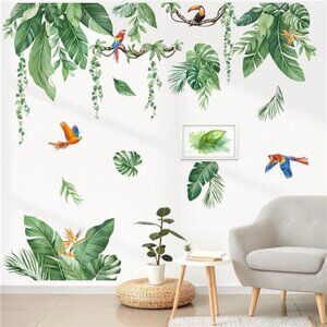 Tropical Jungle Leaf Wall Decals Palm Leaf Vine Green Plant Wall Stickers Home